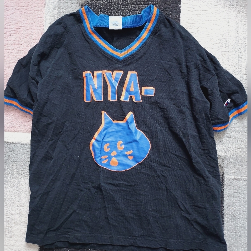 Nya Champion Black Cat Graphic top T-Shirt tee rare